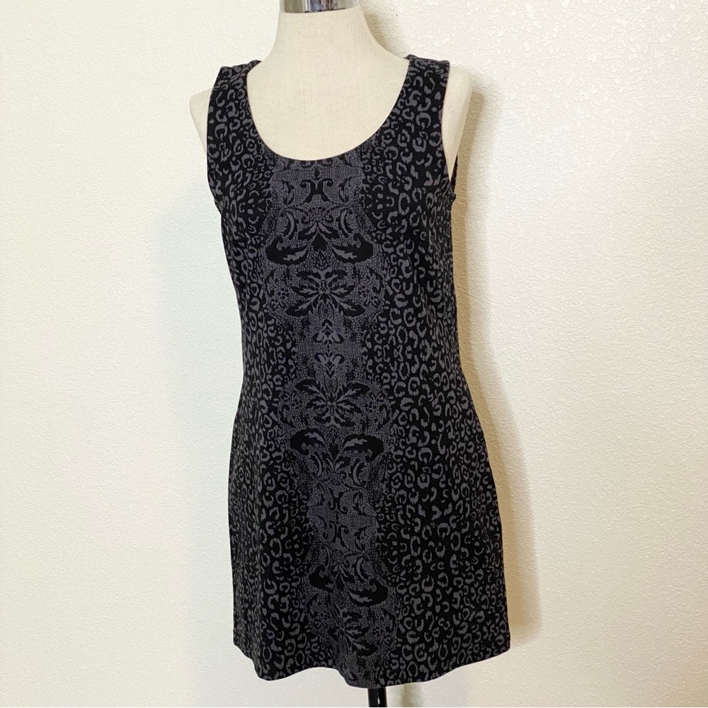 Athleta Black and Gray Print Ponte Knit‎ dress size small
